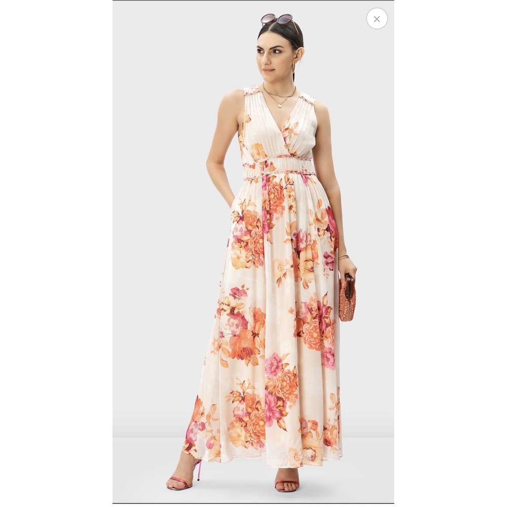 Wayward Fancies eShakti Maxi Dress Sz M Floral Georgette Babydoll Garden Spring